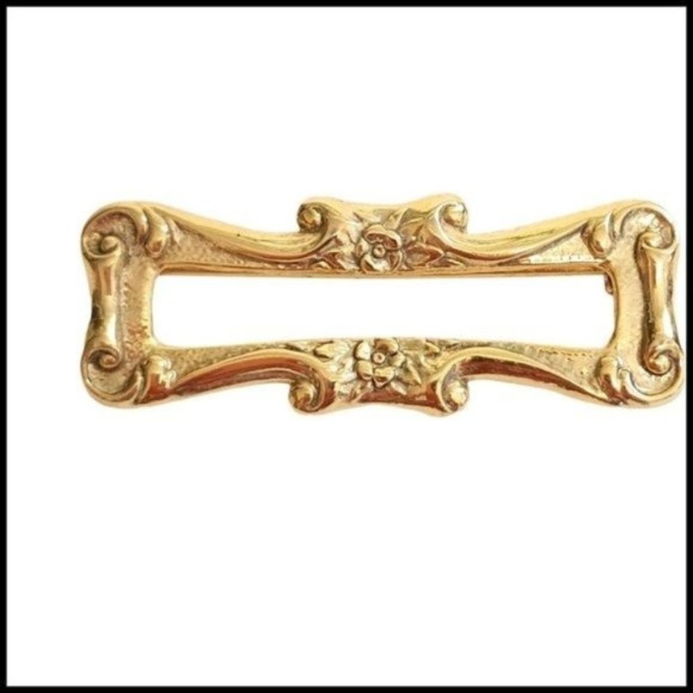 Vintage Gold Tone Rectangular Floral Art Deco Holiday Christmas Brooch Pin